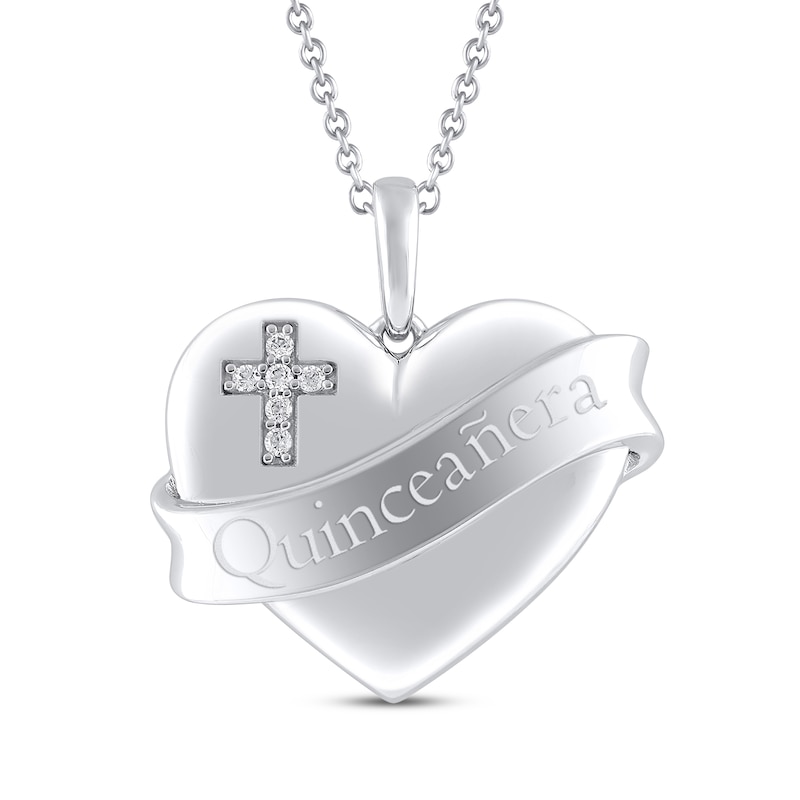 Diamond Accent "Quinceañera" Heart Necklace 10K White Gold 18”