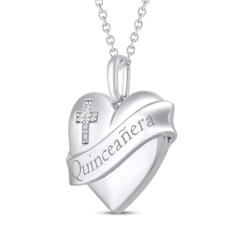Main Image 2 of Diamond Accent "Quinceañera" Heart Necklace 10K White Gold 18”