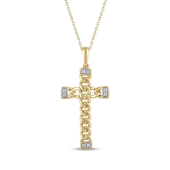Diamond Accent Chain Link Cross Necklace 10K Yellow Gold 18"
