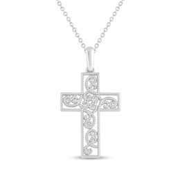 Diamond Filigree Cross Necklace 1/20 ct tw 10K White Gold 18"