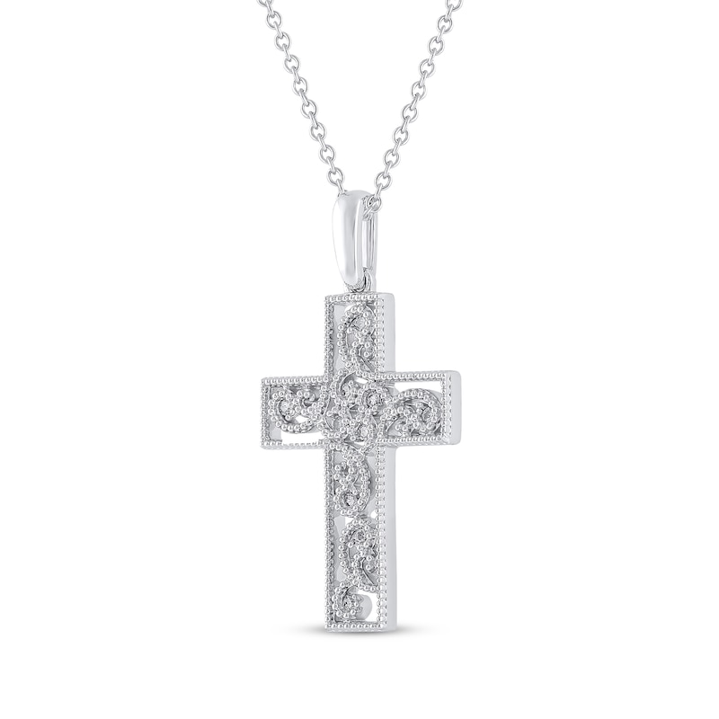 Main Image 2 of Diamond Filigree Cross Necklace 1/20 ct tw 10K White Gold 18"