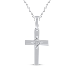 Diamond Accent Cross Necklace 10K White Gold 18"