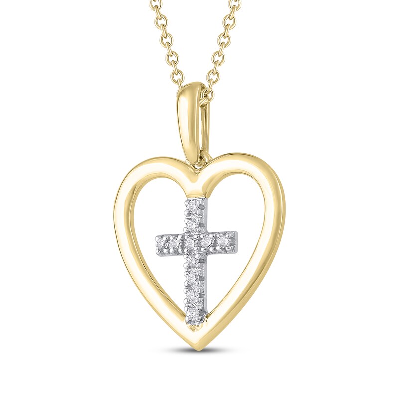 Main Image 2 of Diamond Heart Cross Necklace 1/20 ct tw 10K Yellow Gold 18"