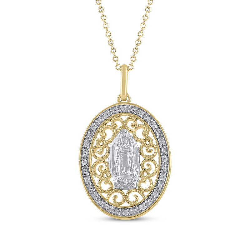 Main Image 1 of Diamond Our Lady of Guadalupe Oval Filigree Necklace 1/20 ct tw 10K Two-Tone Gold 18"