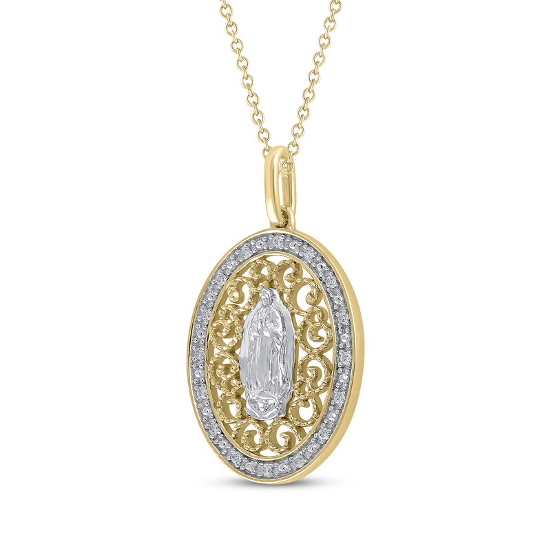 Main Image 2 of Diamond Our Lady of Guadalupe Oval Filigree Necklace 1/20 ct tw 10K Two-Tone Gold 18"
