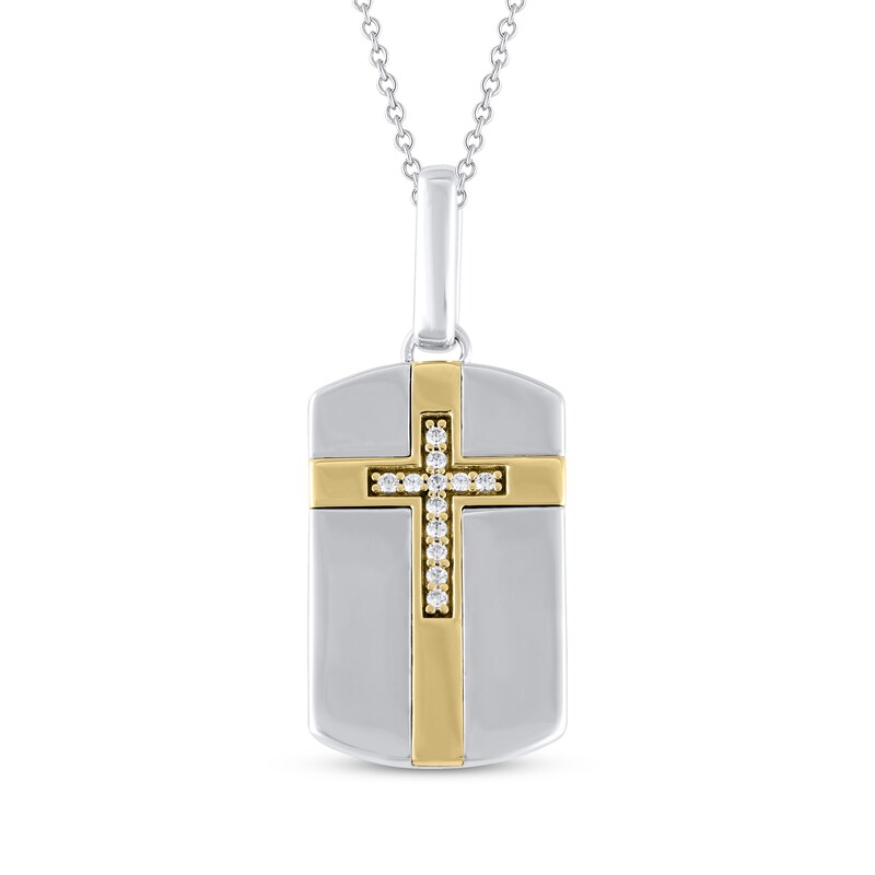 Diamond Cross Dog Tag Necklace 1/20 ct tw 10K Two-Tone Gold 18"