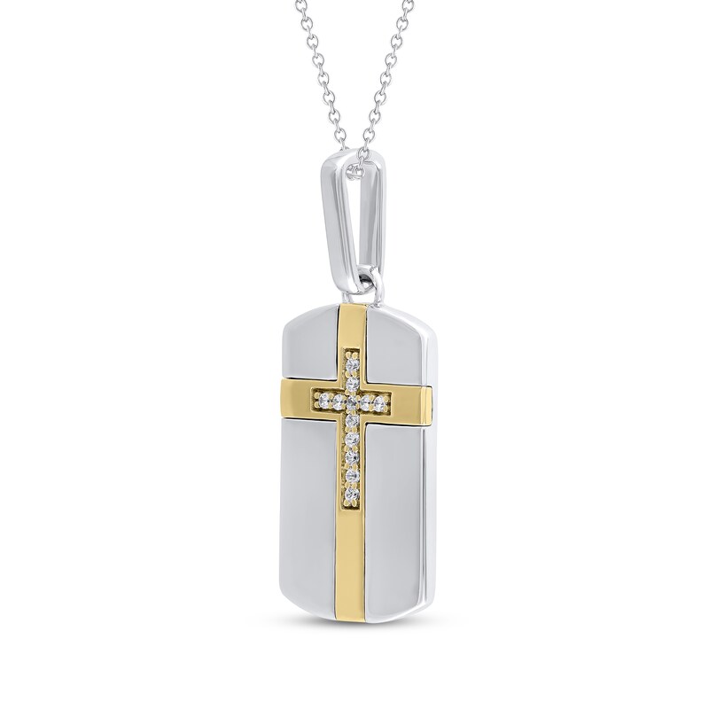 Diamond Cross Dog Tag Necklace 1/20 ct tw 10K Two-Tone Gold 18"