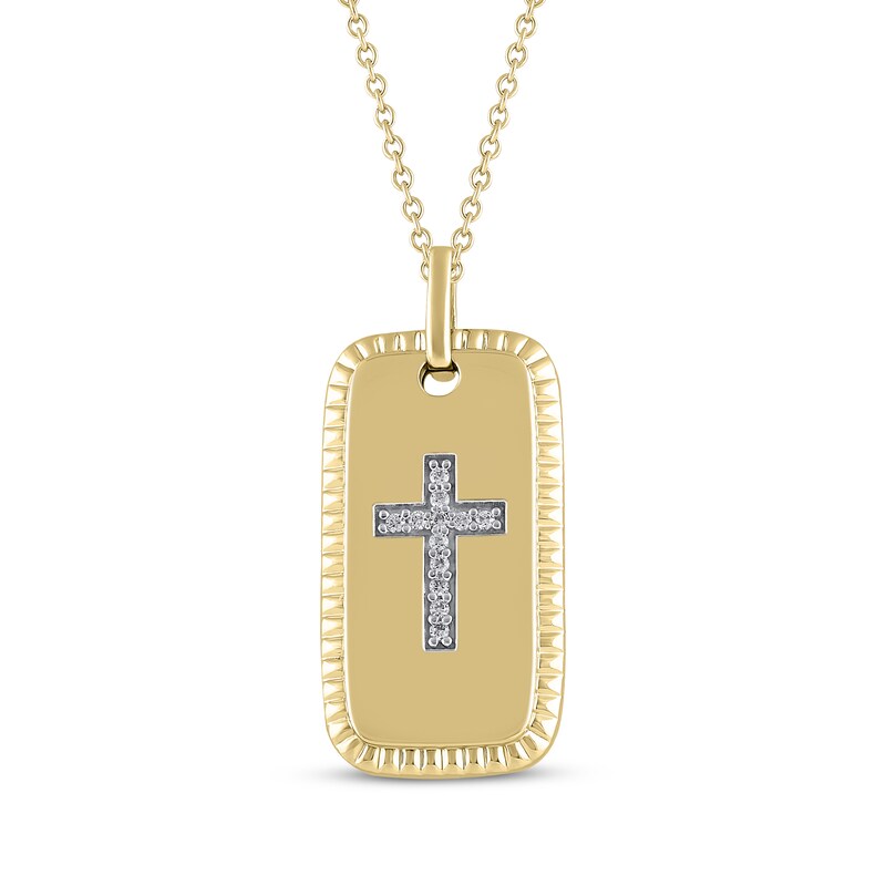 Main Image 1 of Diamond Cross Dog Tag Necklace 1/20 ct tw 10K Yellow Gold 18"