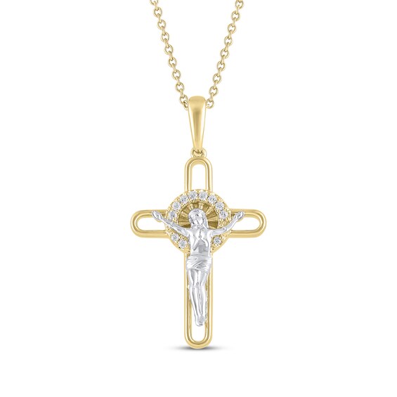 Diamond Accent Crucifix Necklace 14K Yellow Gold 18"