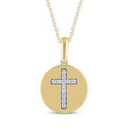 Diamond Medallion Cross Necklace 1/20 ct tw 14K Yellow Gold 18"