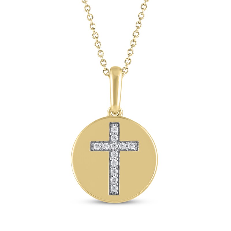Main Image 1 of Diamond Medallion Cross Necklace 1/20 ct tw 14K Yellow Gold 18"
