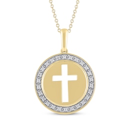 Diamond Medallion Cutout Cross Necklace 1/10 ct tw 14K Yellow Gold 18"