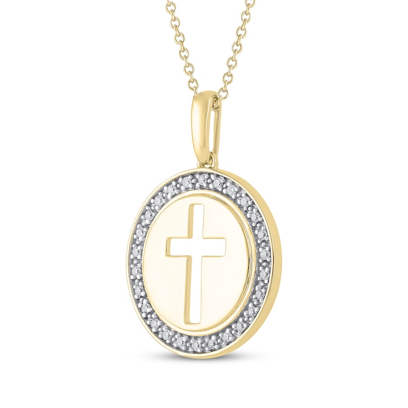 Main Image 2 of Diamond Medallion Cutout Cross Necklace 1/10 ct tw 14K Yellow Gold 18"