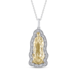 Diamond Our Lady of Guadalupe Silhouette Necklace 1/8 ct tw 14K Two-Tone Gold 18"