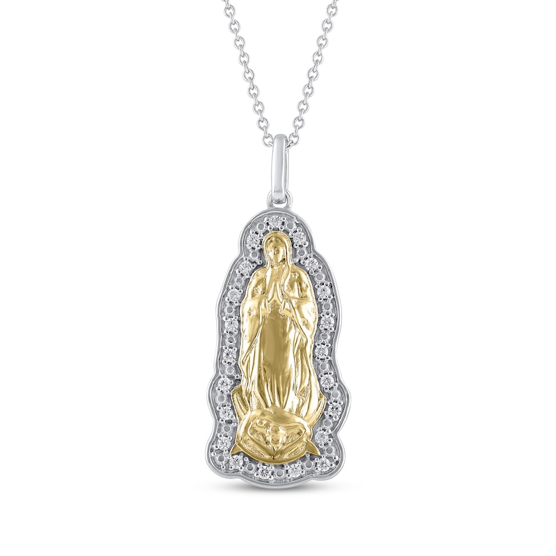 Main Image 1 of Diamond Our Lady of Guadalupe Silhouette Necklace 1/8 ct tw 14K Two-Tone Gold 18"