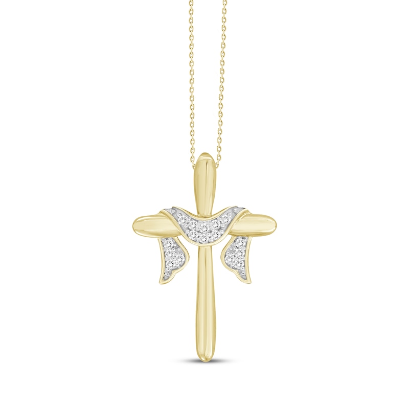 Main Image 1 of Diamond Draped Cross 1/20 ct tw 10K Yellow Gold 18"