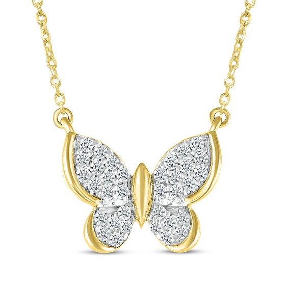 Diamond Butterfly Necklace 1/5 ct tw 10K Yellow Gold 18"