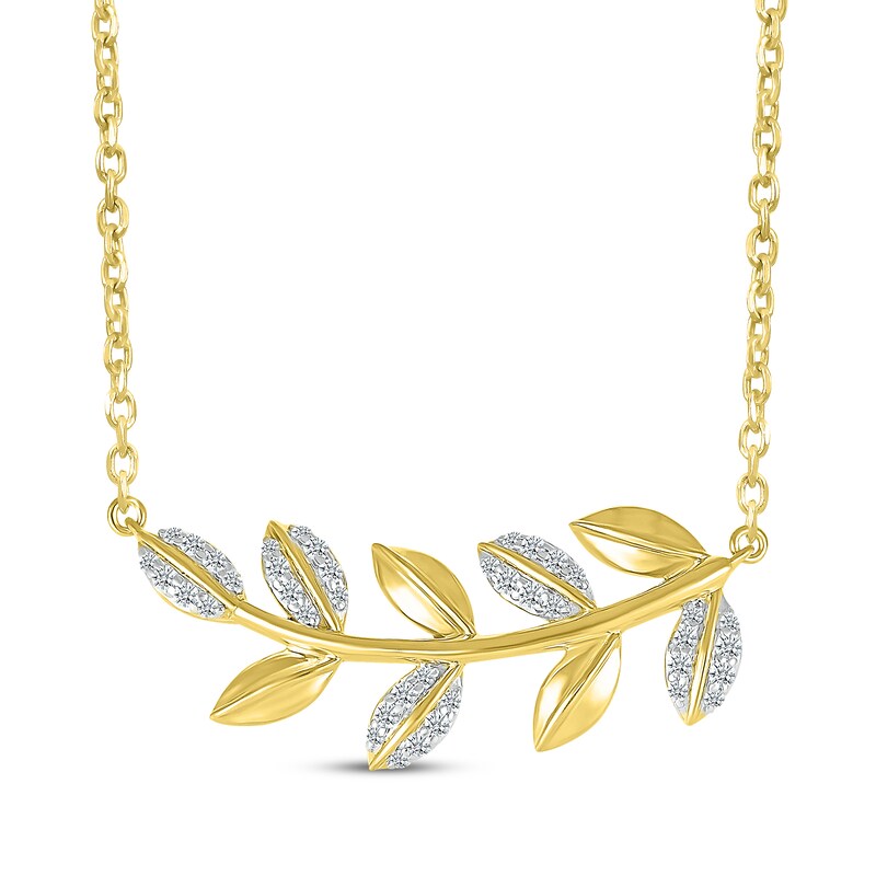 Main Image 1 of Diamond Leaves Necklace 1/5 ct tw 10K Yellow Gold 18"