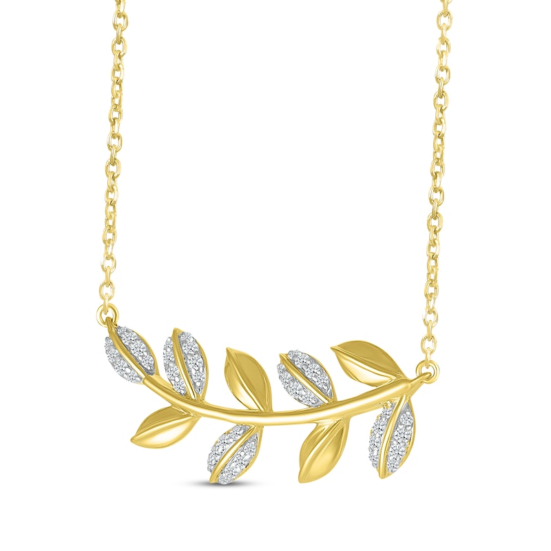 Main Image 2 of Diamond Leaves Necklace 1/5 ct tw 10K Yellow Gold 18"