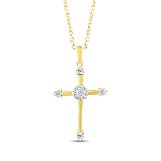 Diamond Cross Necklace 1/10 ct tw 10K Yellow Gold 18"