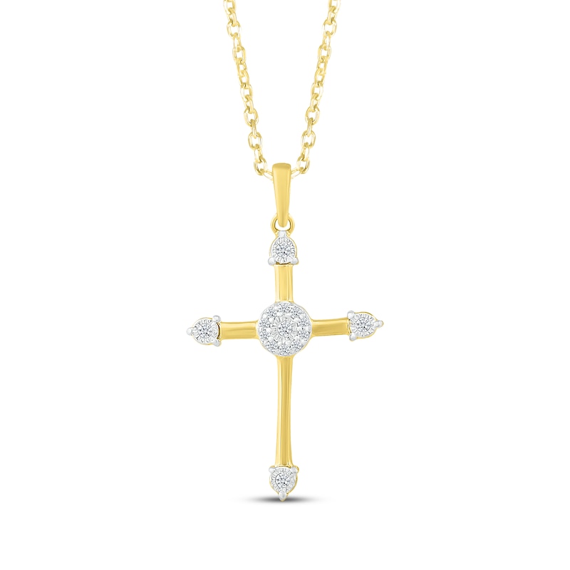 Main Image 1 of Diamond Cross Necklace 1/10 ct tw 10K Yellow Gold 18"