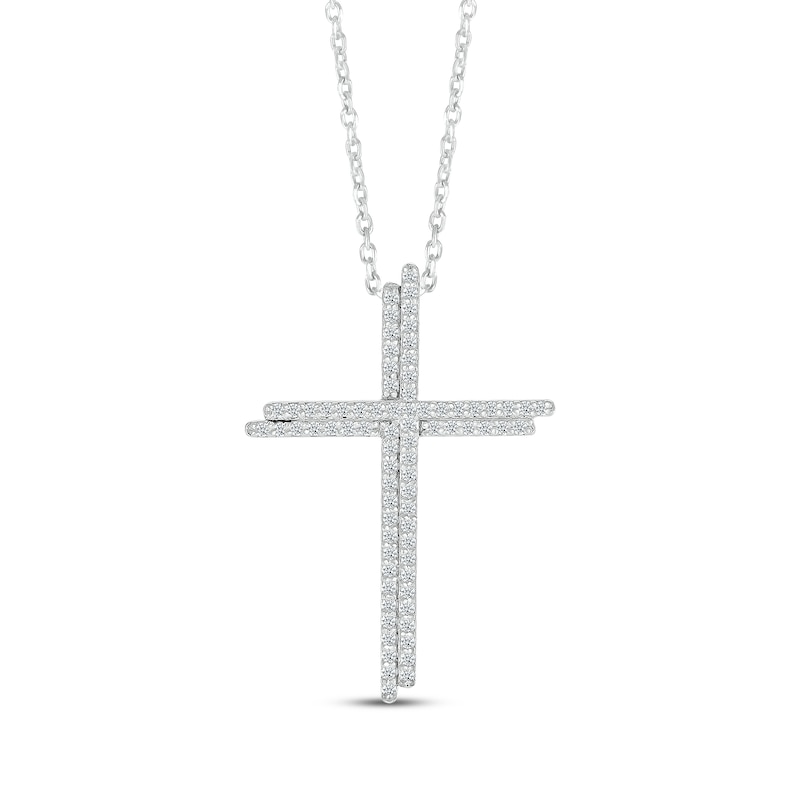 Main Image 1 of Diamond Offset Cross Necklace 1/4 ct tw 10K White Gold 18"