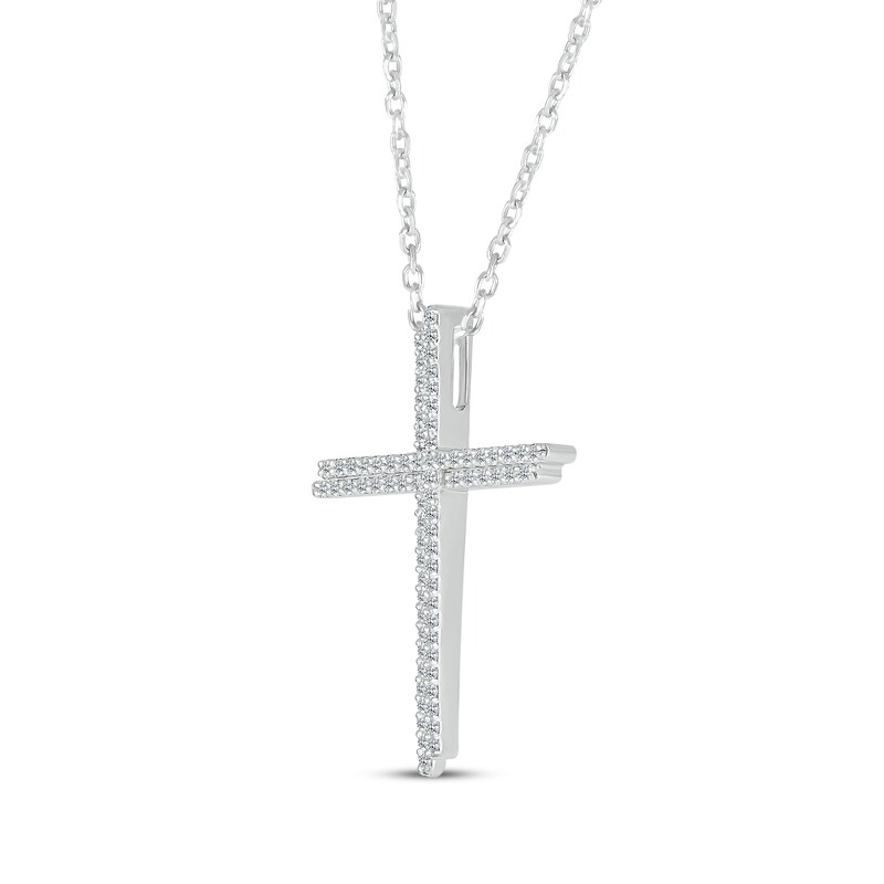 Main Image 2 of Diamond Offset Cross Necklace 1/4 ct tw 10K White Gold 18"
