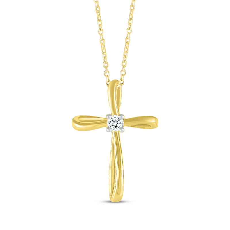 Main Image 1 of Diamond Solitaire Looping Cross Necklace 1/15 ct tw 10K Yellow Gold 18"