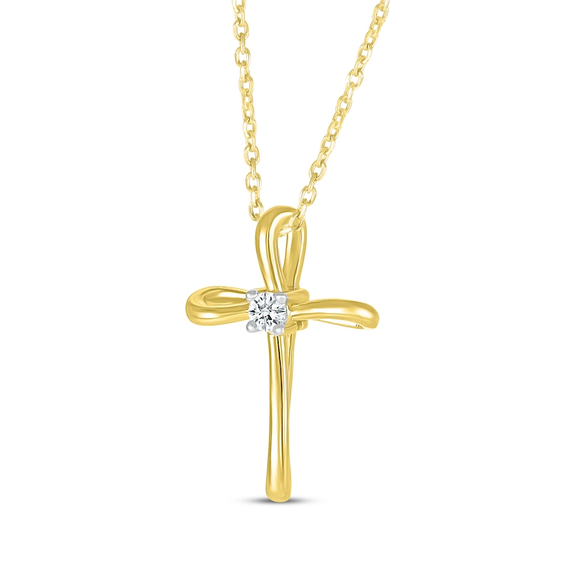 Main Image 2 of Diamond Solitaire Looping Cross Necklace 1/15 ct tw 10K Yellow Gold 18"