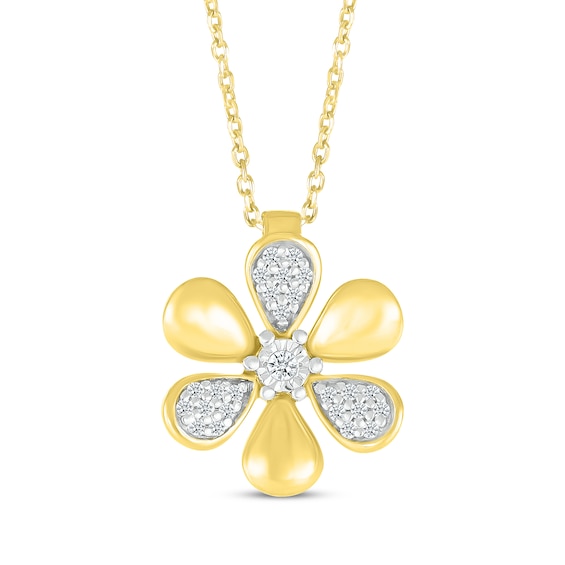 Diamond Flower Necklace 1/15 ct tw 10K Yellow Gold 18"