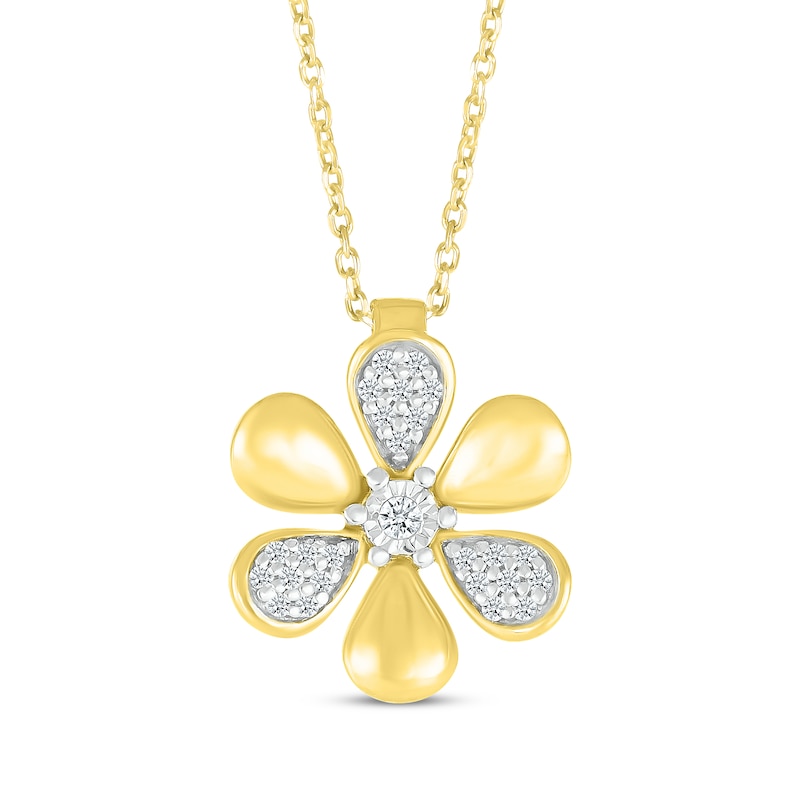 Main Image 1 of Diamond Flower Necklace 1/15 ct tw 10K Yellow Gold 18"