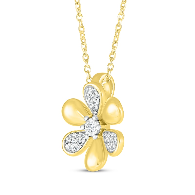 Main Image 2 of Diamond Flower Necklace 1/15 ct tw 10K Yellow Gold 18"