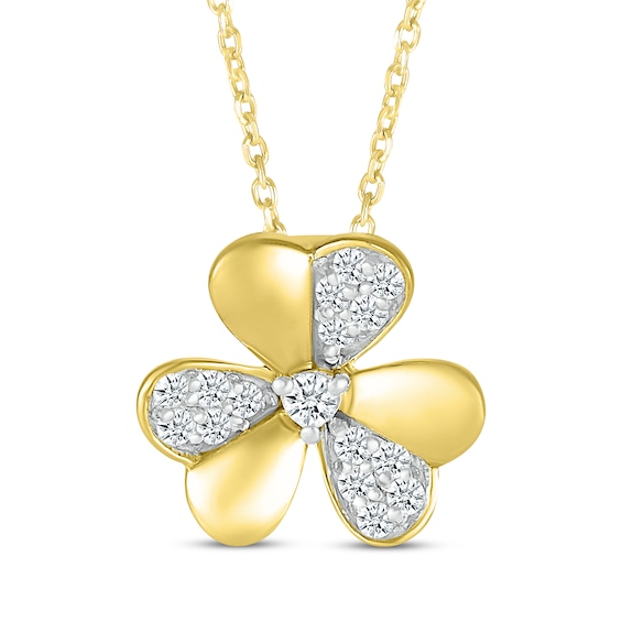 Diamond Clover Necklace 1/6 ct tw 10K Yellow Gold 18"