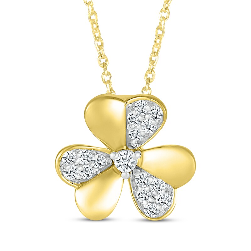 Main Image 1 of Diamond Clover Necklace 1/6 ct tw 10K Yellow Gold 18"