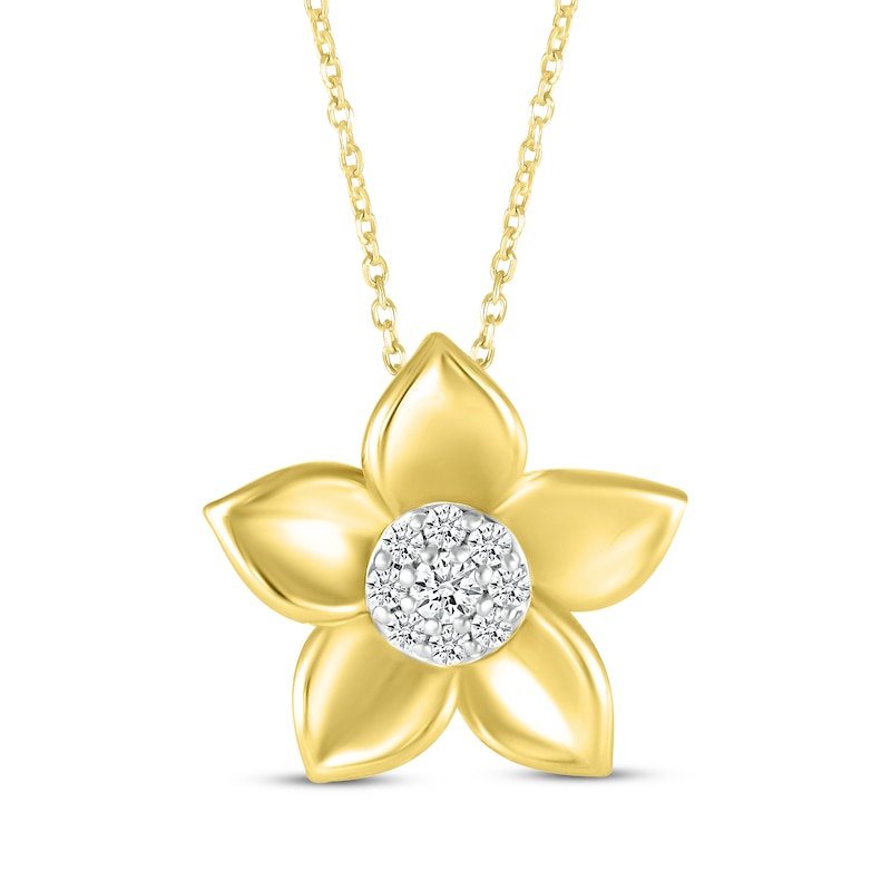 Diamond Flower Necklace 1/10 ct tw 10K Yellow Gold 18"