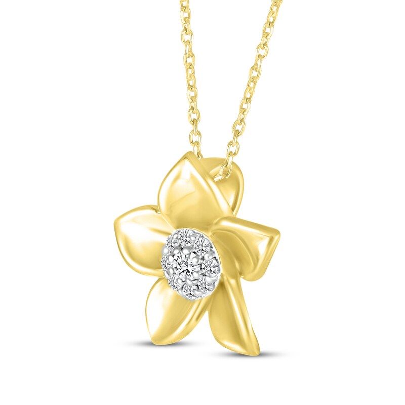 Diamond Flower Necklace 1/10 ct tw 10K Yellow Gold 18"