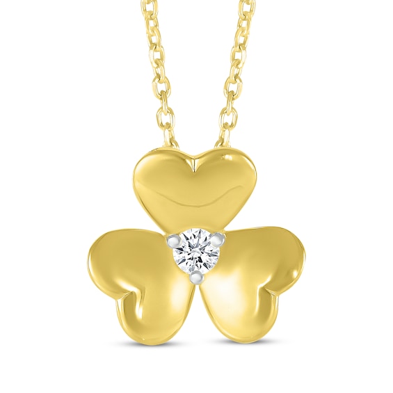 Diamond Solitaire Clover Necklace 1/15 ct tw 10K Yellow Gold 18"