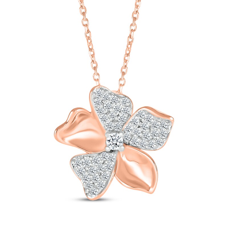 Main Image 1 of Diamond Flower Necklace 1/5 ct tw 10K Rose Gold 18"