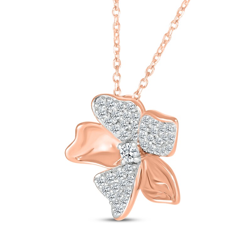Main Image 2 of Diamond Flower Necklace 1/5 ct tw 10K Rose Gold 18"