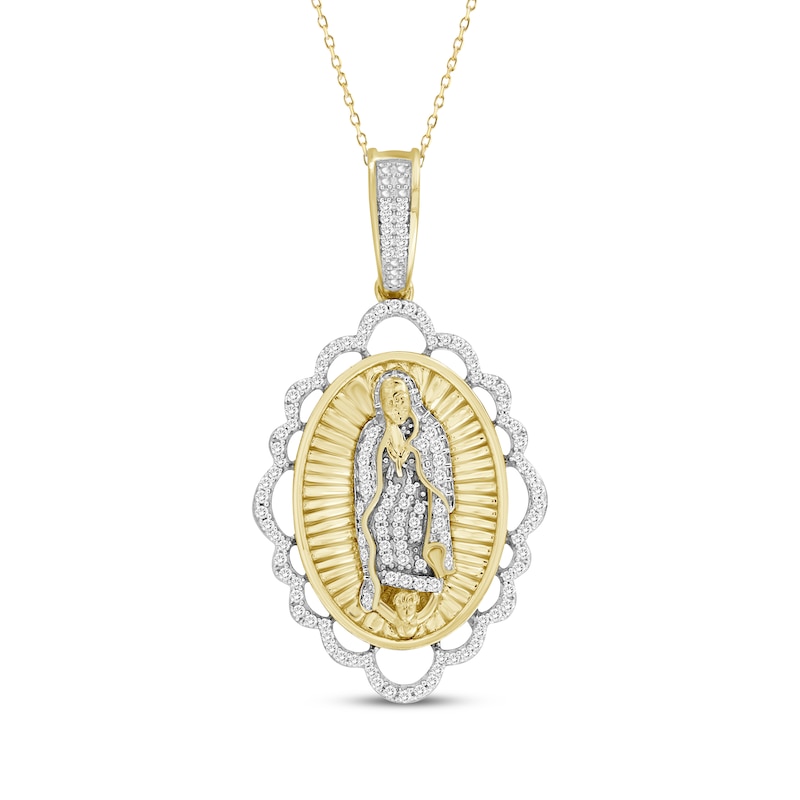 Main Image 1 of Diamond Our Lady of Guadalupe Scallop Frame Necklace 1/5 ct tw 10K Yellow Gold 18"