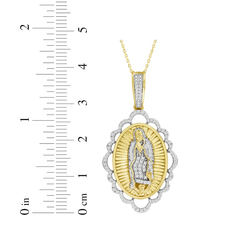 Main Image 2 of Diamond Our Lady of Guadalupe Scallop Frame Necklace 1/5 ct tw 10K Yellow Gold 18"
