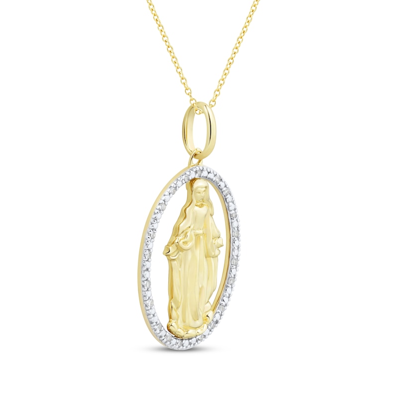 Main Image 2 of Diamond Mother Mary Oval Necklace 1/10 ct tw 10K Yellow Gold 18"