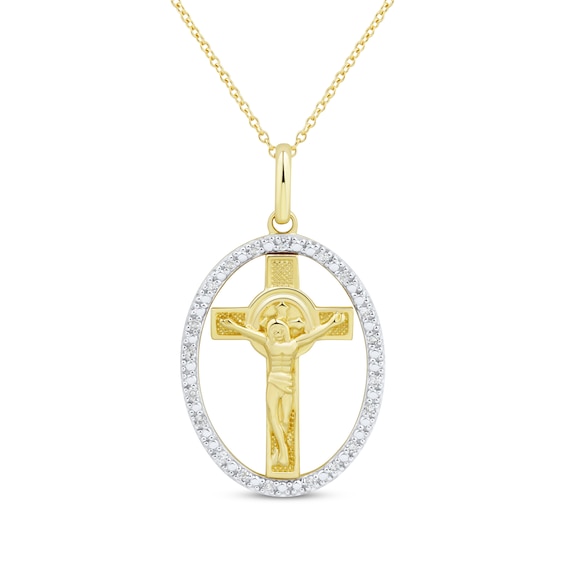 Diamond Crucifix Necklace 1/10 ct tw 10K Yellow Gold 18"