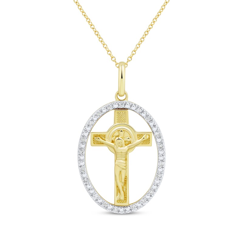 Main Image 1 of Diamond Crucifix Necklace 1/10 ct tw 10K Yellow Gold 18"