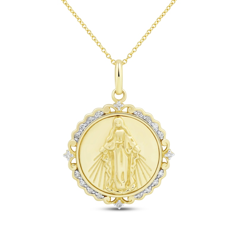 Main Image 1 of Diamond Virgin Mary Necklace 1/10 ct tw 10K Yellow Gold 18"