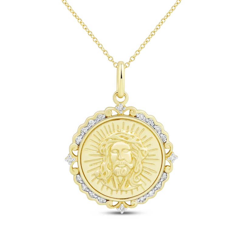 Diamond Face of Jesus Necklace 1/10 ct tw 10K Yellow Gold 18"