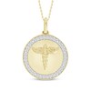 Thumbnail Image 1 of Diamond Caduceus Disc Necklace 1/8 ct tw 10K Yellow Gold 18"