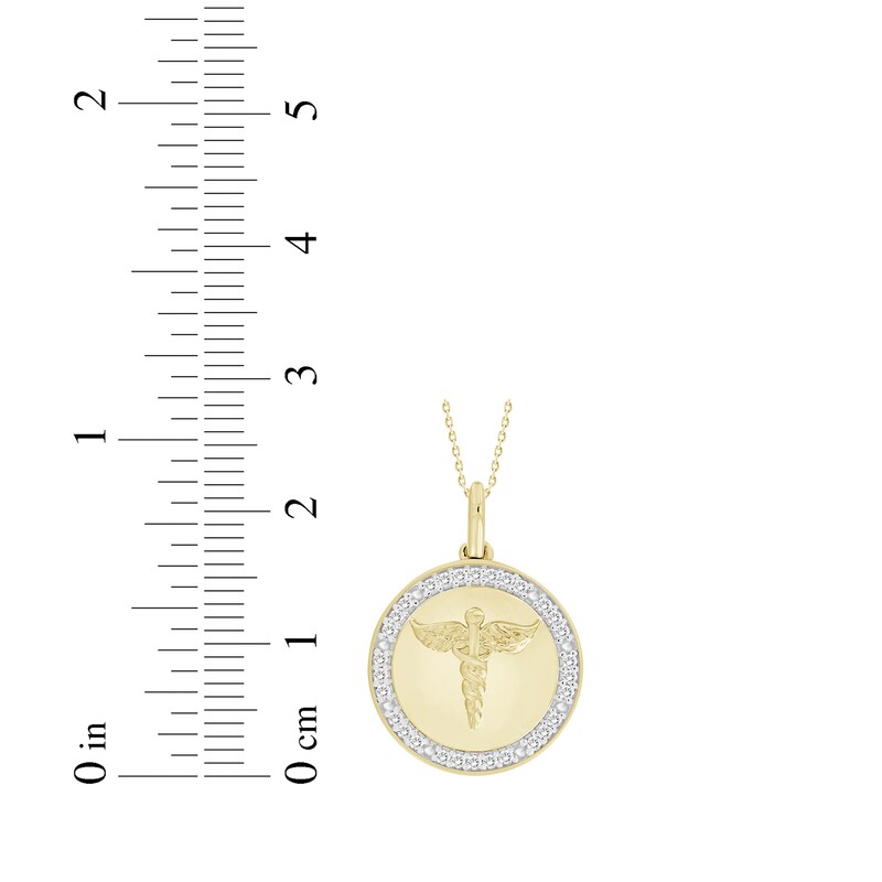 Main Image 3 of Diamond Caduceus Disc Necklace 1/8 ct tw 10K Yellow Gold 18"