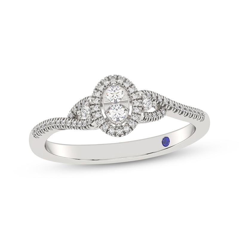 Main Image 1 of Multi-Diamond & Blue Sapphire Fashion Ring 1/6 ct tw 10K White Gold