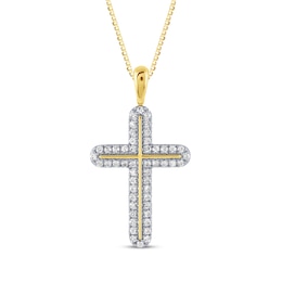 Diamond Cross Necklace 1/2 ct tw 10K Yellow Gold 18&quot;